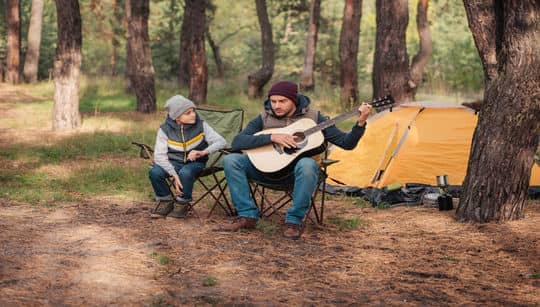 father and son camping