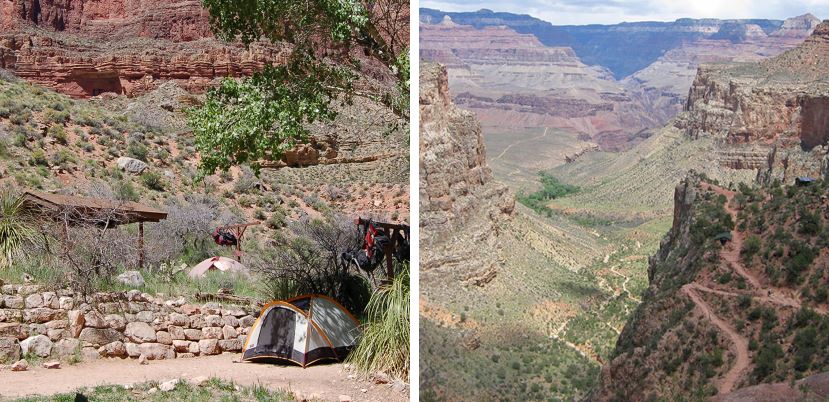 different views of the indian garden campground in the grand canyon backcountry
