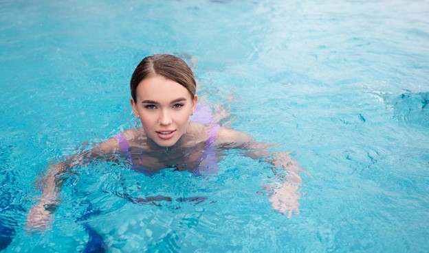 young woman in hot spring