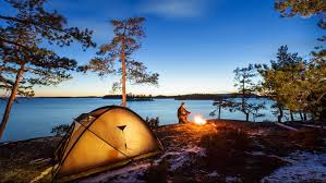 Campground in the woods at night