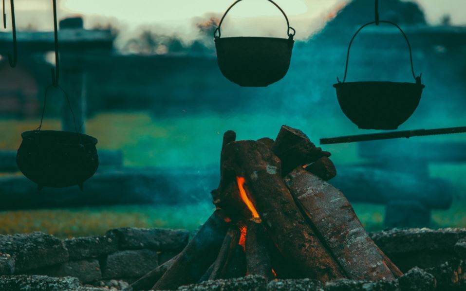 fire pit with pots