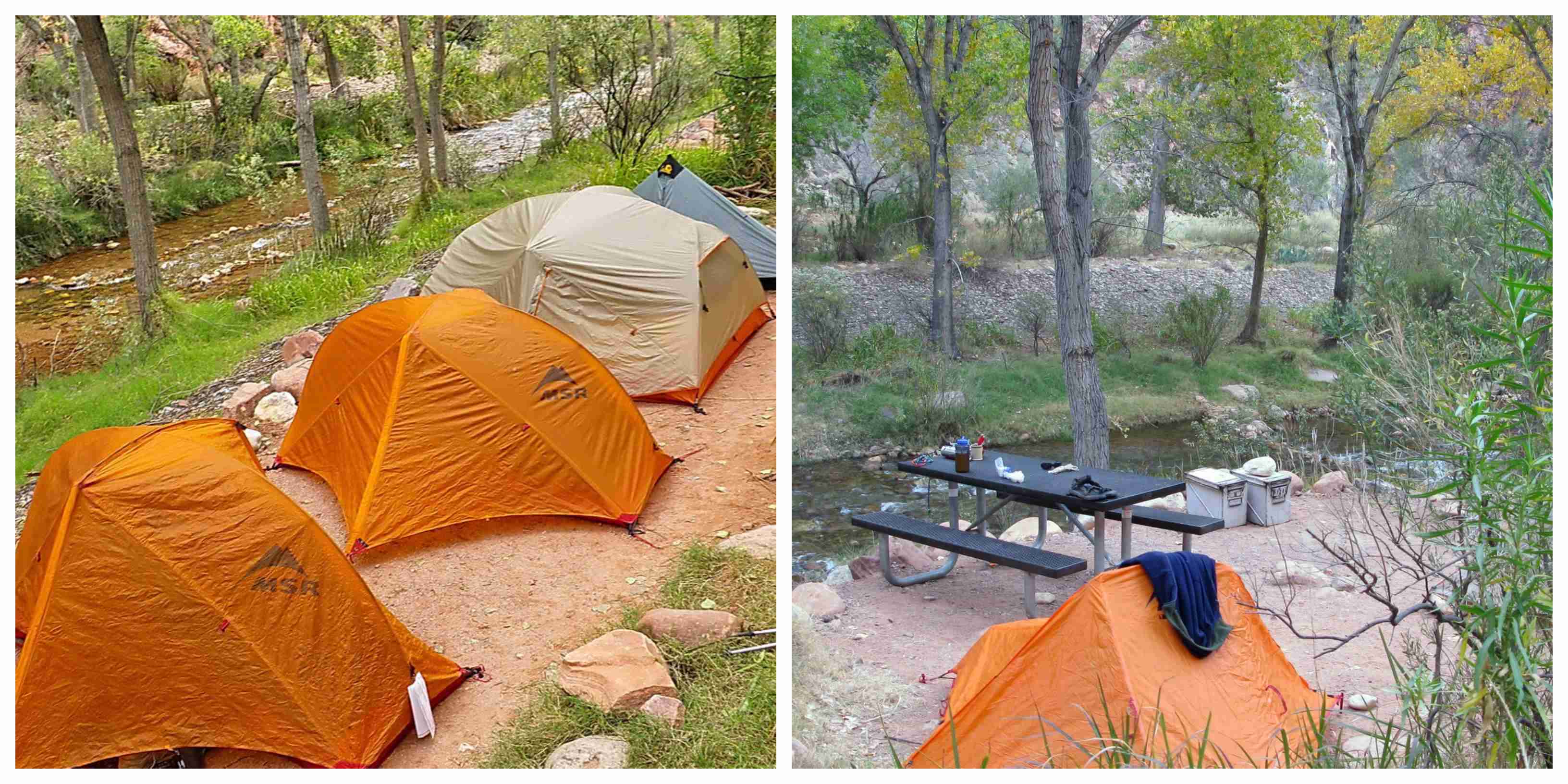 two separate camping sites at the Bright Angel Campground