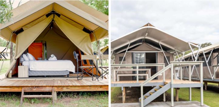 safari glamping tent with lights