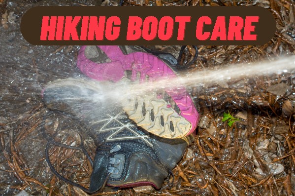 pair of hiking boots being washed