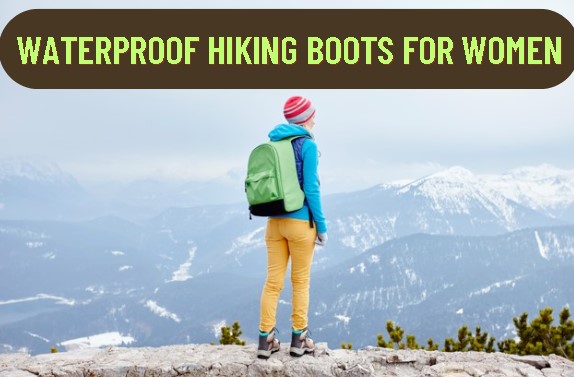 woman with waterproof hiking boot on a cliff