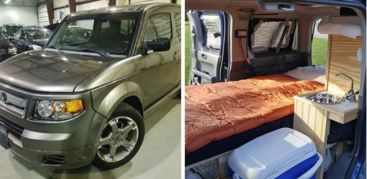 Honda Element with bed inside the interior