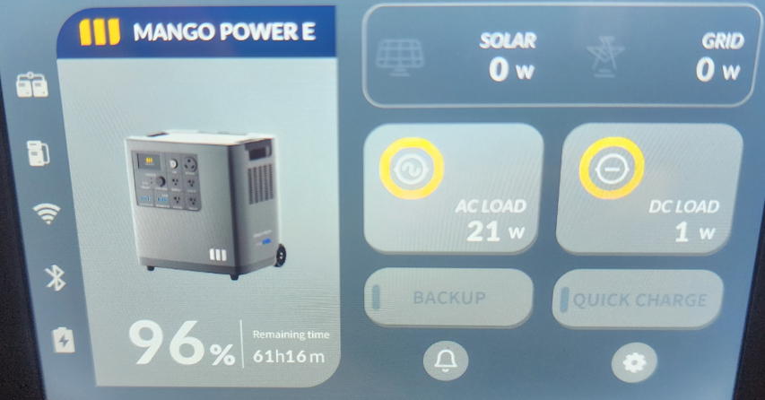 ac dc buttons on the mango power e