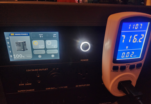 watt usage of the mango power e