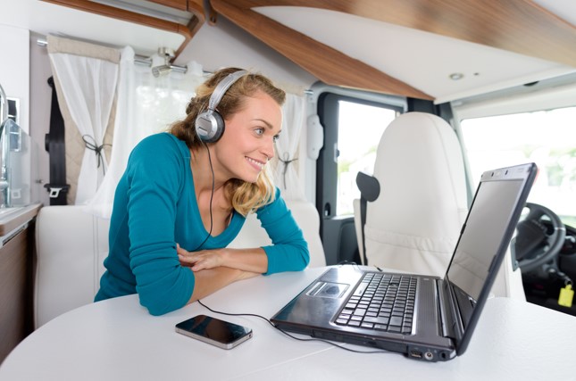 woman working inside an rv