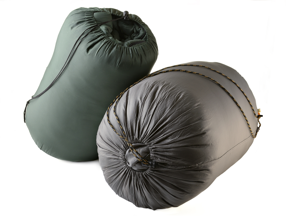 two sleeping bags in storage