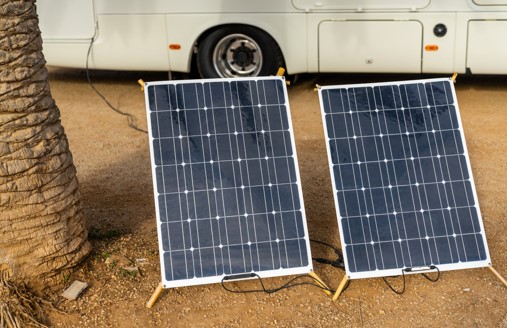 solar panels leaning on camper