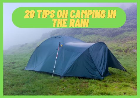 blue tent in the rain